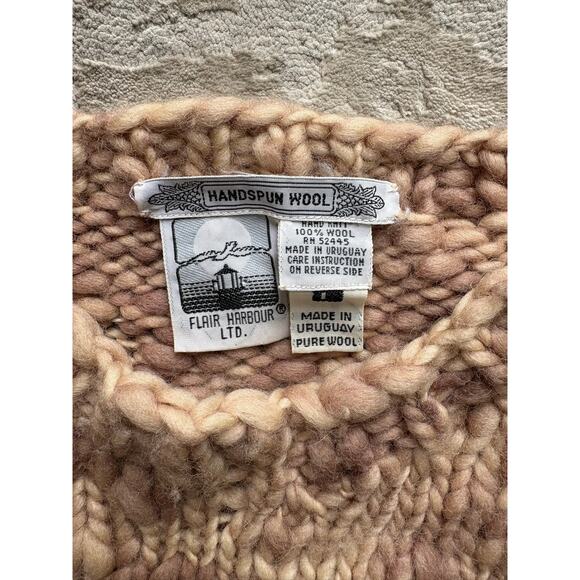 Chunky Hand Knit Wool Sweater Women’s M Beige Textured Bobble Knit Cozy Pullover - Picture 4 of 7